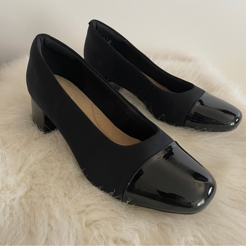 Clark’s Heels Elegant Black Women's Shoes patent tip Marilyn Sara pump